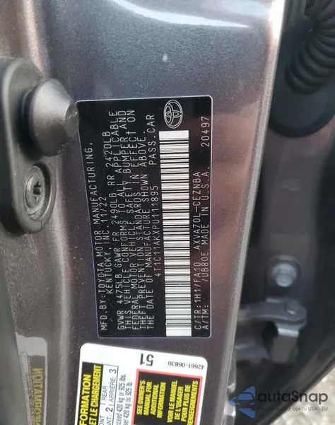 2023 Toyota Camry Le из США, поврежденный, VIN 4T1C11AKXPU111895